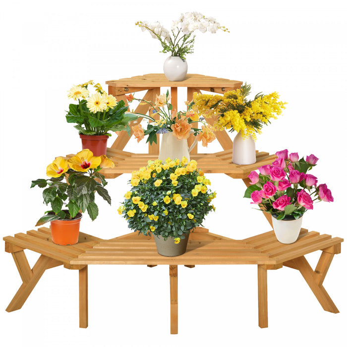 Support De Plante Sureleve Rustique A 3 Niveaux En Bois Outsunny Avec Etageres A Lattes Presentoir Interieur Et Exterieur Organisateur De Pot De Plante 37,75 \"x 25,25\" X 24\"