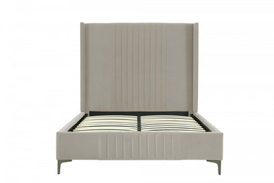 Promenade Mid-Century Modern Upholstered Velvet Full Bed in Rustic Taupe | Lit complet Promenade de style mid-century moderne, rembourre en velours, coloris taupe rustique