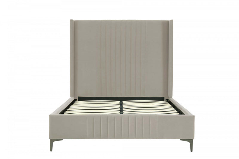 Lit complet Promenade de style mid-century moderne, rembourre en velours, coloris taupe rustique