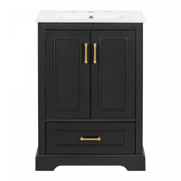  Meuble de salle de bain moderne Colin 24 pouces avec lavabo ceramique et rangement, noir