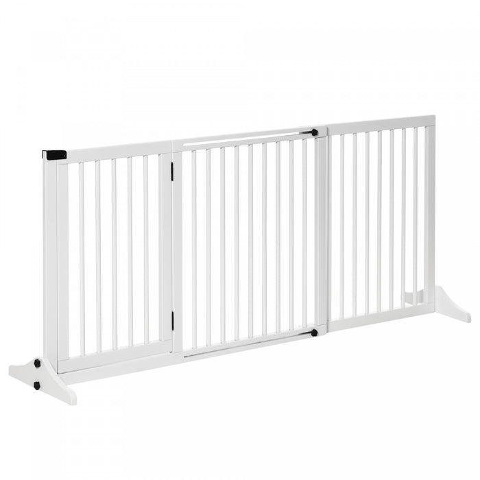 Pawhut Barriere Reglable En Bois Pour Animal Domestique, Cloture Autoportante Pour Chien Pour Porte, Hall, 3 Panneaux Avec Barriere De Securite, Porte Verrouillable, Blanc, 44.5\"-65.25\" L X 14.25\" H