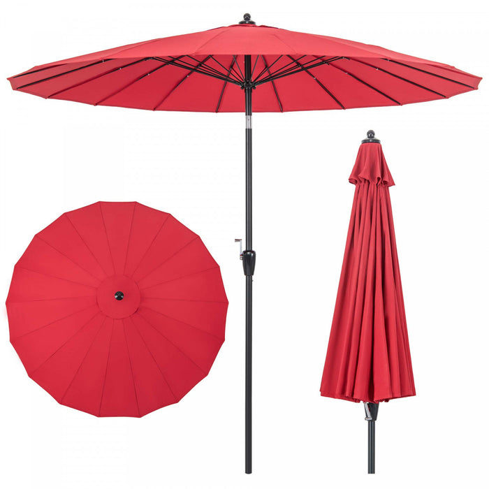 Parasol rond de marche Costway de 9 pieds avec inclination par bouton-poussoir, manivelle, partie superieure ventilee, couleur vin