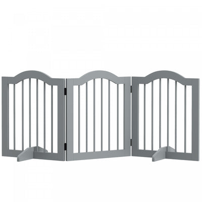 Pawhut Freestanding Pet Gate For Dogs 24" Tall Foldable Dog Gates Indoor Wooden Barrier 3 Panels Wit|Pawhut Barriere Autoportante Pour Chien De 24" De Haut, Barriere Pliable En Bois Pour Interieur, 3 P