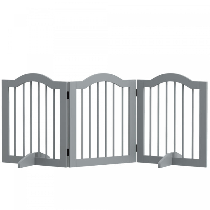 Pawhut Barriere Autoportante Pour Chien De 24\" De Haut, Barriere Pliable En Bois Pour Interieur, 3 Panneaux Avec 2 Pieds De Support, Pour Porte, Escaliers, Gris Clair