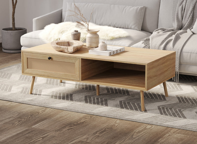 Table à café avec rangement - apparence de bois naturel