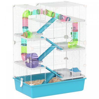 Pawhut 32" Hamster Cage, 6 Tier Small Animal Cage With Tunnels And Tubes, Diy Design Gerbil Cage Wit|Pawhut Cage Pour Hamster De 32", Cage Pour Petits Animaux A 6 Etages Avec Tunnels Et Tubes, Cage Pou