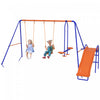 Outsunny 4 En 1 Metal Swing Set Avec Double Balancoire, Planeur, Toboggan, Echelle, Kids Swing Set Pour Jardin, Exterieur, Aire De Jeux, Multicolore
