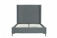 Lit complet Promenade style milieu du siecle moderne en velours gris capitonne