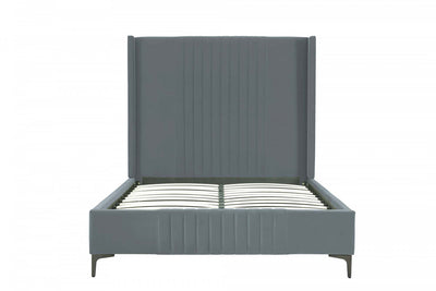 Promenade Mid-Century Modern Upholstered Velvet Full Bed in Gray | Lit complet Promenade style milieu du siecle moderne en velours gris capitonne