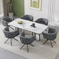  Chaises de salle a manger pivotantes Amelia en velours avec revetement capitonne et pieds en metal, lot de 6, gris