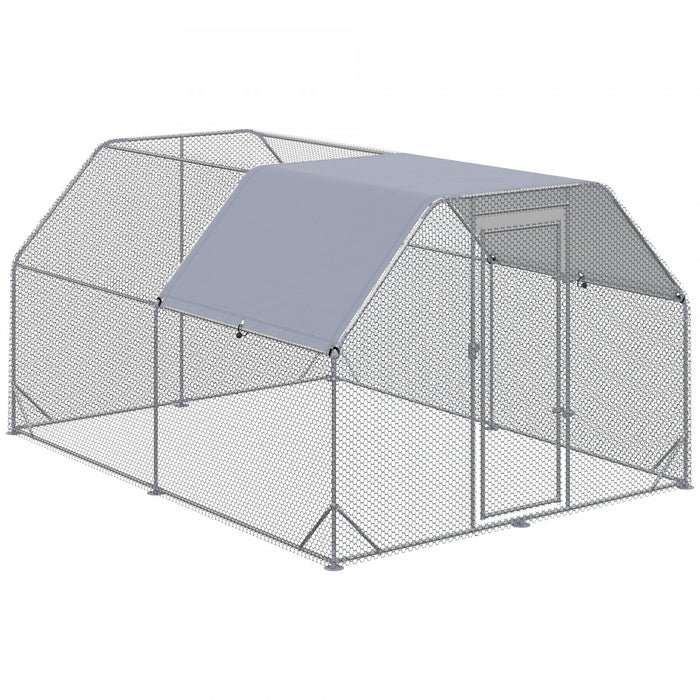 Pawhut Poulailler En Metal Pour 10 A 12 Poulets, Enclos A Poules D'exterieur Avec Couverture Pour Ferme De Jardin, 12.5' X 9.2' X 6.4'