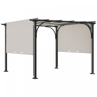 Outsunny 10' X 10' Outdoor Pergola Patio Gazebo Retractable Canopy, White|Outsunny 10'x10' Pergola Exterieure Patio Gazebo Auvent Retractable, Blanc