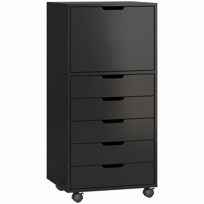 HOMCOM 5 Drawer Vertical File Cabinet with Lockable Wheels, Black