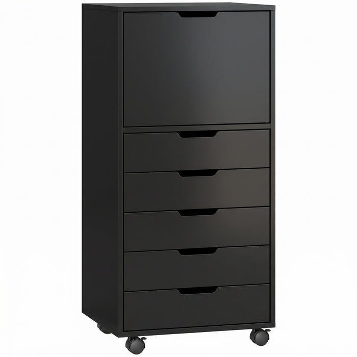 HOMCOM classeur vertical 5 tiroirs sur roulettes verrouillables, noir