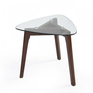 Table D’appoint Nick Avec Plateau En Verre Et Base En Bois Massif - Noyer