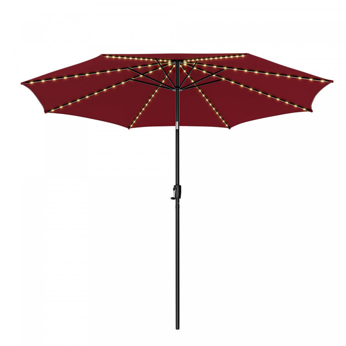 Costway Parasol de table de patio 10 FT avec 112 LED solaire, inclinaison avec manivelle, exterieur couleur vin