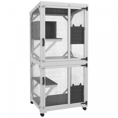 Pawhut Outdoor Cat House, Large Catio Wooden Kitten Enclosure Elevated Design, With Wheels, Resting |Pawhut Cage De Jeu Pour Chat, Design Sureleve, Avec Roues, Boite De Repos, Resistant A L'eau, Multi-