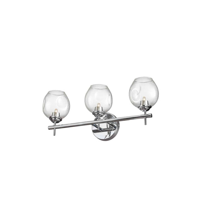 Lumière de coiffeuse Abii de Dainolite en verre transparent, avec fini chromé poli et 3 ampoules