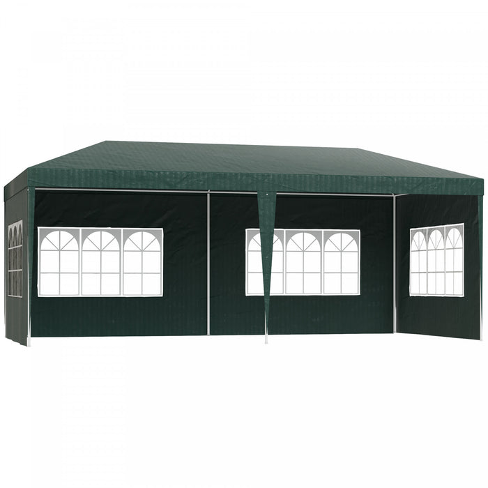 Tente De Fete A Baldaquin Outsunny De 10 Pi X 20 Pi Avec 4 Parois Laterales De Fenetre Amovibles Pour Un Evenement Exterieur Avec Des Cordes A Vent Et Des Piquets De Sol Vert