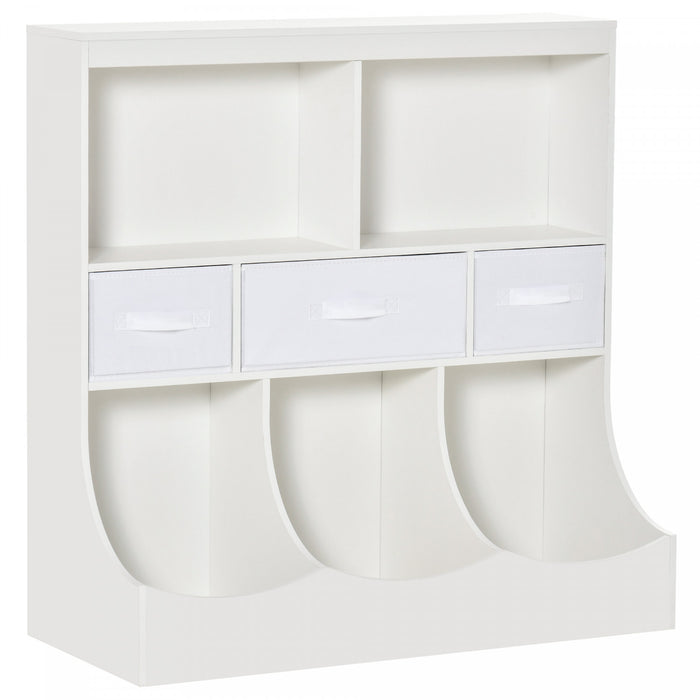 Homcom Meuble Rangement Jouet Etagere Pour Jouets Enfants Organisateur Jouet 5 Compartiments 3 Tiroirs Pour Chambre D'enfant Salle De Jeux Salon Blanc