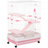 Pawhut 43 \"h Cage Pour Petits Animaux, Cage A Lapin A 4 Niveaux Avec Support Roulant, Cage Pour Chinchilla Avec Portes, Plateau Coulissant, Rose