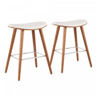 Tabouret moderne du milieu du 20e siècle Saddle de hauteur comptoir en similicuir blanc - ensemble de 2