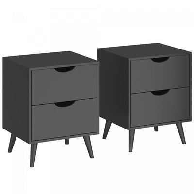 Modern Nightstand Set of 2, Bedside Table with 2 Drawers and Wood Legs