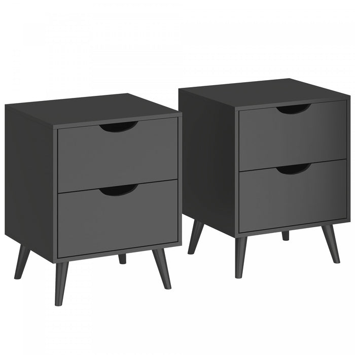 HOMCOM Lot de 2 Tables de Chevet, Tables de Nuit avec 2 Tiroirs, Noir