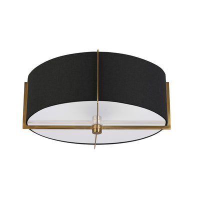 Dainolite Preston 3 Light Semi-flush Mount Aged Brass Black Shade Lamp|Plafonnier semi-affleuré Preston de Dainolite avec abat-jour noir, fini laiton vieilli et 3 ampoules