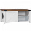 Pawhut Boite A Litiere Pour Chat Avec Porte Coulissante, Banc De Rangement De Toilettes Pour Chat Avec Trou, Table D'extremite Pour Maison D'interieur Pour Chat Avec Structure En Bois Solide, Blanc