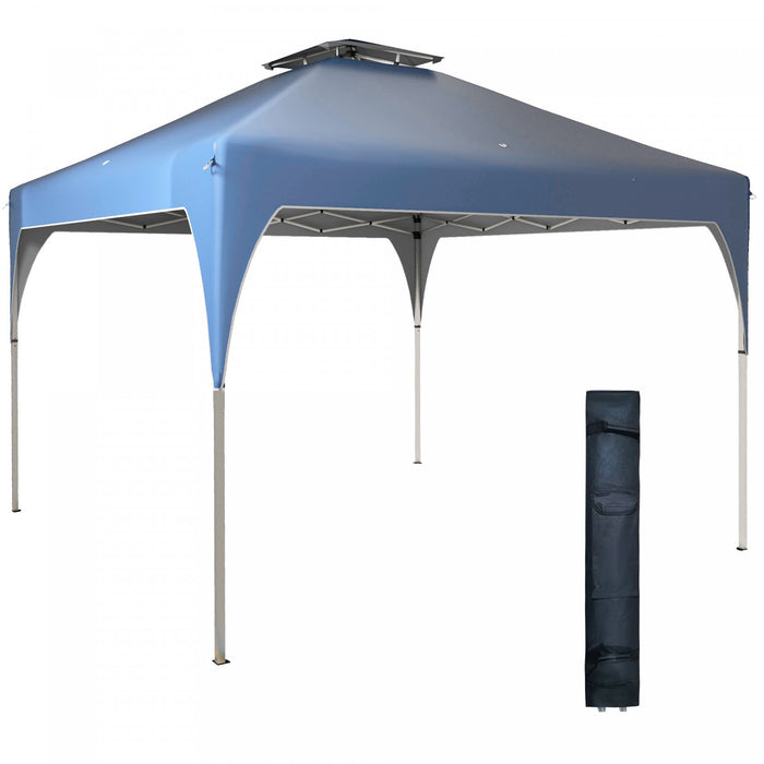Outsunny 10'x10' Auvent, Tente De Fete Facile A Installer Avec Toit Aere A 2 Niveaux Et Sac De Transport Pour Exterieur, Jardin, Camping, Bleu