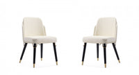  Chaise de salle a manger moderne Estelle en cuir vegetalien et bois, creme - Lot de 2