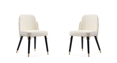 Estelle Modern Vegan Leather Wood Dining Chair in Cream - Set of 2 | Chaise de salle a manger moderne Estelle en cuir vegetalien et bois, creme - Lot de 2