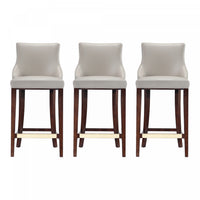 Tabouret de bar moderne en bois Shubert avec revetement en tissu gris clair - Lot de 3