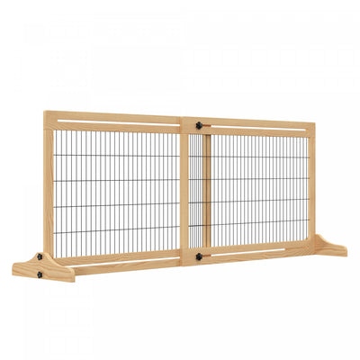 Pawhut Free Standing Pet Gate, Wooden Foldable Dog Gate With 41"-72" Adjustable Length, Support Feet|Pawhut Barriere Autoportante Pour Animal Domestique, Barriere Pliable En Bois Avec Longueur Reglable