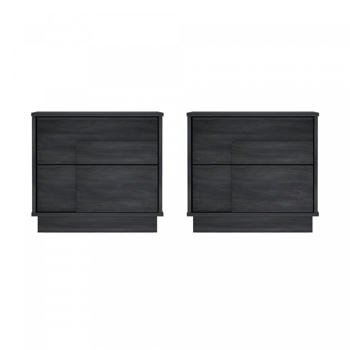 Table de nuit Horizon Modern 56 cm en gris charbon (2 tiroirs) - Lot de 2