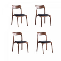 Chaise de salle a manger Moderne en bois et cuir vegetalien noir - Lot de 4