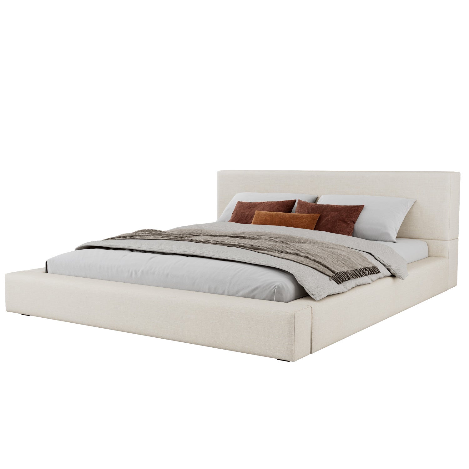 Lit plateforme rembourre Connor avec tete et pied de lit en lin, ta ...