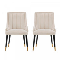  Chaise de salle a manger moderne en bois Eda avec revetement creme - Lot de 2