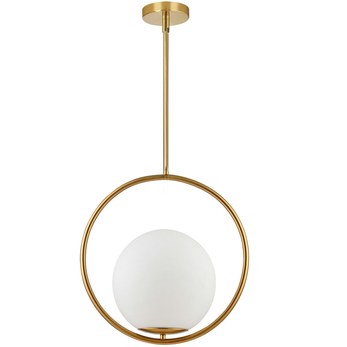 Luminaire suspendu Adrienna de Dainolite en verre blanc opale, avec fini laiton vieilli et 1 ampoule 15.75 po