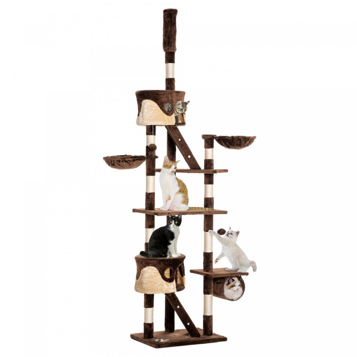Pawhut 94 \"-102\" Enorme Arbre A Chat Plafond Haut Chat Condo Griffoir Centre D'activite Multi-niveaux Maison De Jeu Marron