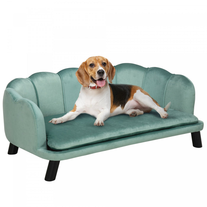 Pawhut Lit Pour Animaux Avec Coussin Supplementaire Et Pieds En Bois Massif, Design Perle Pour Chiens De Taille Moyenne Et Grande, Vert