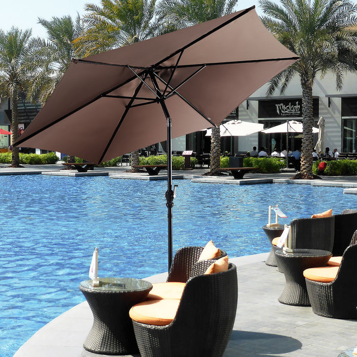 Costway Parasol de Patio 9ft Marche en Acier Incline avec Manivelle Cour Jardin Tan