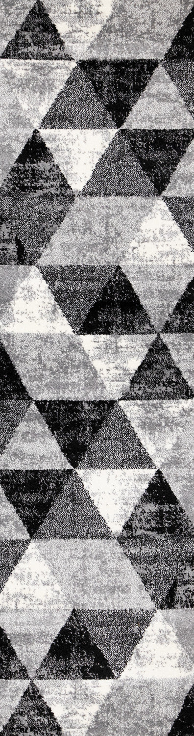 Covington Black White Grey Distressed Geometric Triangle Rug, 2'0" x 7'7" Indoor Area Rug | Tapis Covington triangle geometrique noir blanc gris vieilli, 2'0" x 7'7"