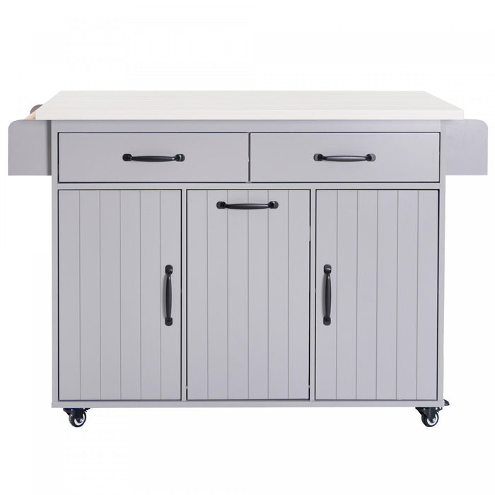 Ilot De Cuisine Nathan Avec Poubelle Basculante Et Rangement - Gris