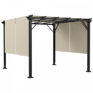Outsunny Auvent De Pergola Retractable 10' X 10' Pour Jardin, Beige