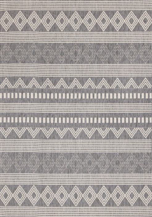 Tapis Jackson gris blanc a motifs en rangees, 6'7\" x 9'6\"