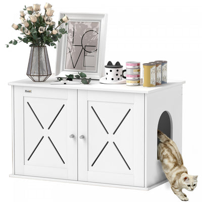 Pawhut Cat Litter Box Enclosure, Hidden Washroom Furniture With Doors, Cat Hole, Handles, Indoor Pet House Side End Table Fit Most Of Cat And Litter Box, 31.5" X 19" X 20", White