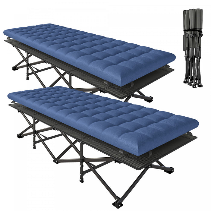 Outsunny Lot de 2 lits de camping avec matelas, 80 cm extra larges pliants, bleu