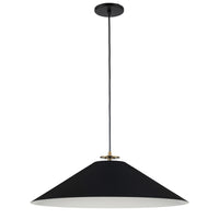 Luminaire suspendu Prudence de Dainolite avec abat-jour noir mat, fini laiton vieilli et 1 ampoule
